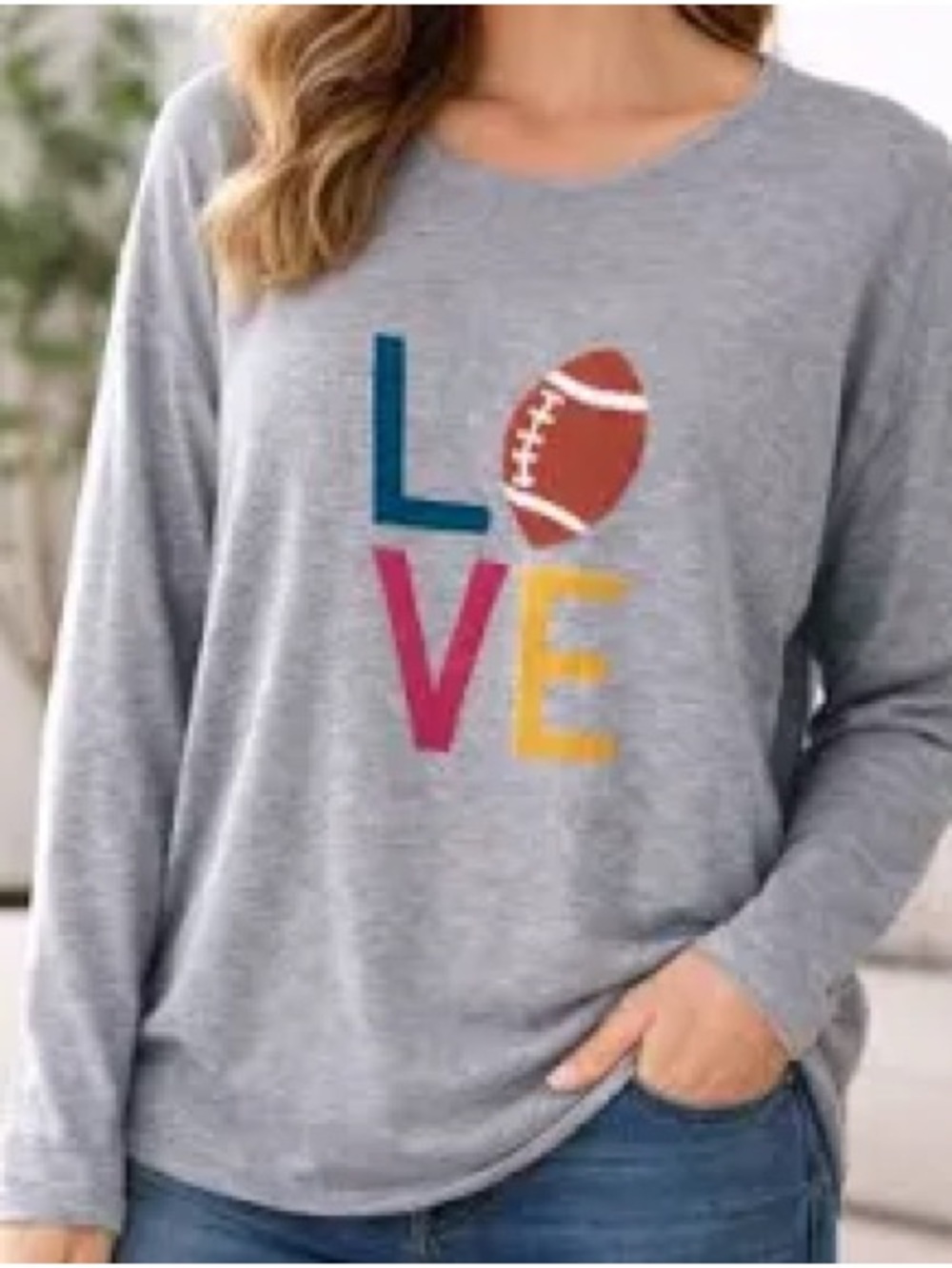 Rachel Zoe Gray 'LOVE' Football Graphic Long-Sleeve Top